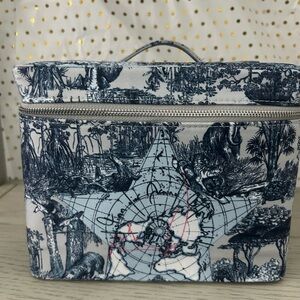 Authentic Christian Dior Around The World vanity tote in blues, gray and white.